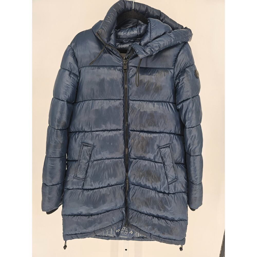 Womens POINT ZERO Hooded Puffer Coat Jacket Sz M Med Dark Blue